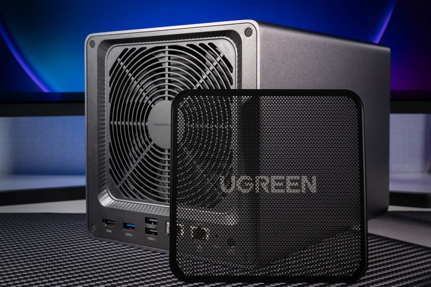 Rear of the Ugreen DXP4800 Plus with system fan and removable dust filter